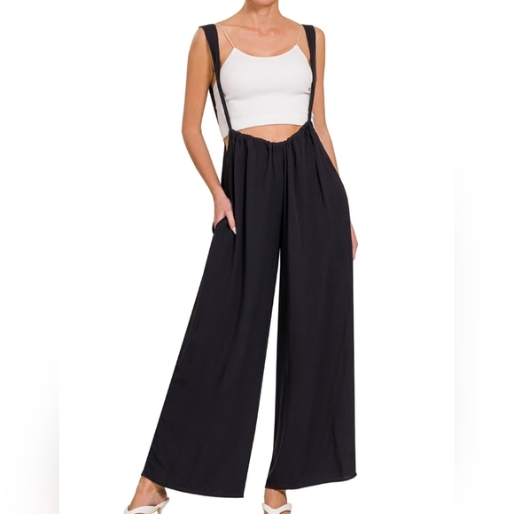 #470 SALE 🛑38 S, M, L FINAL PRICE! BOHO Tie Back Suspender Jumpsuit w/Pockets - Picture 2 of 4